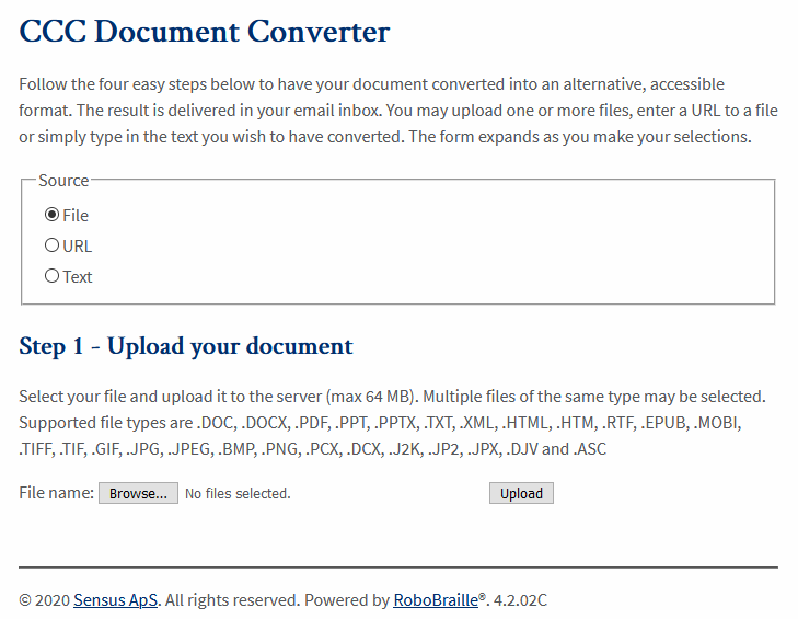 CCC Converter starting page