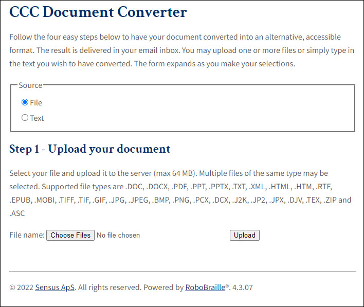 CCC Converter starting page